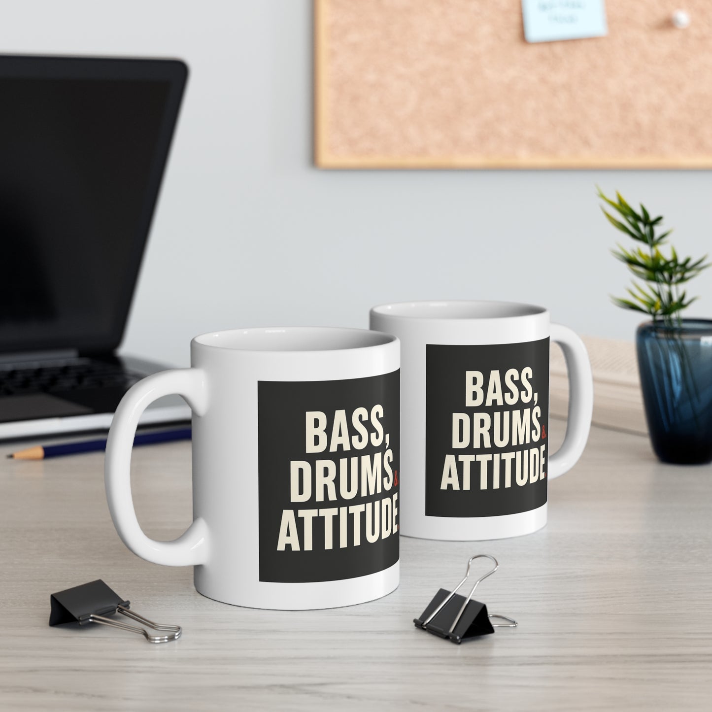 Bass, Drums & Attitude Mug | Music Lover Coffee Cup, Gift for Musicians, Drum Enthusiast, Band Member Coffee Mug, Cool Music Quote