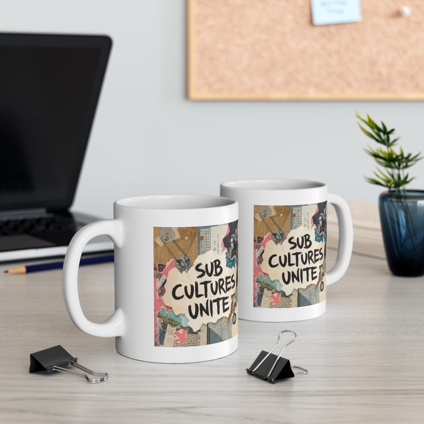 Subcultures Unite Mug, 11oz White Coffee Cup, Unique Gift for Creatives, Artistic Drinkware, Hipster Decor, Friends Gathering