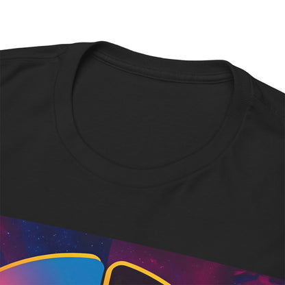Urban Cosmic T-Shirt – Surreal City & Celestial Figure – Black