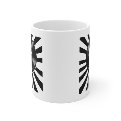 Empowerment Mug, Music Lover Gift, Vinyl Record Mug, Coffee Cup with Fist Design, Black and White Artwork