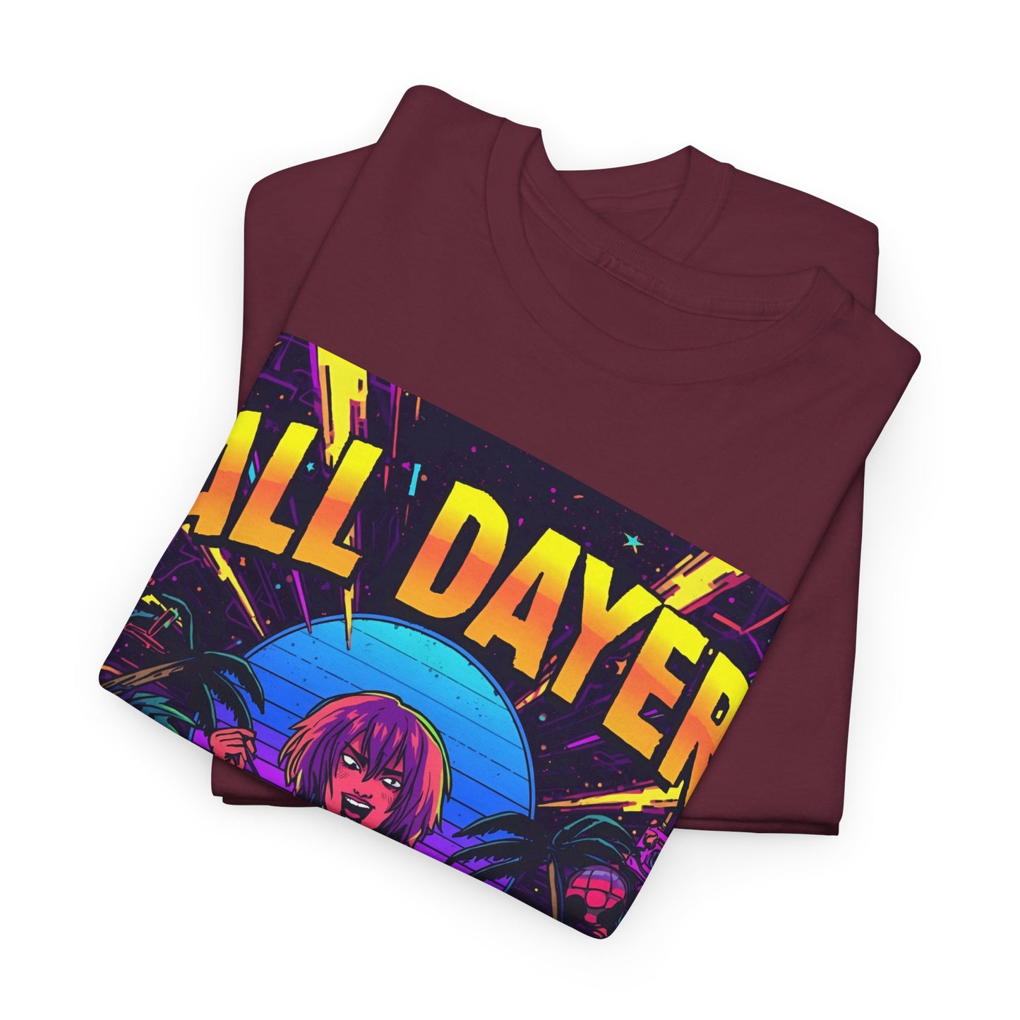 All Dayer Neon DJ Rave T-Shirt – Retro Party Graphic Tee (Gildan 5000)