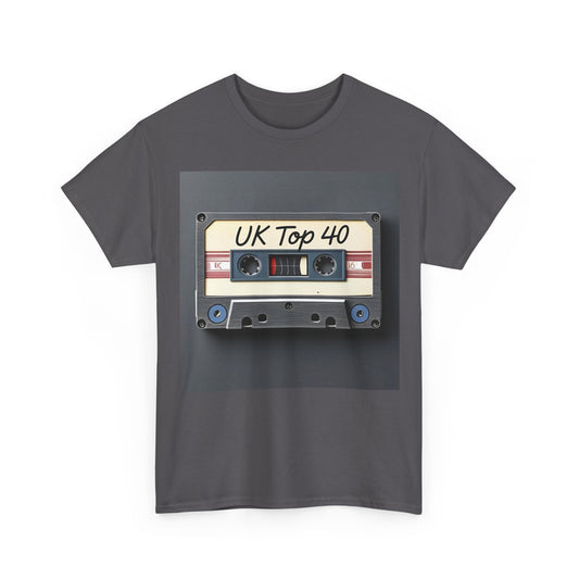 UK Top 40 Cassette T-Shirt – Retro Music Wear – Charcoal