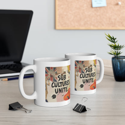 Bold Subcultures Unite Mug | 11oz White Coffee Cup for Creative Souls, Unique Gift for Artists, Tea Lovers, and Trendsetters