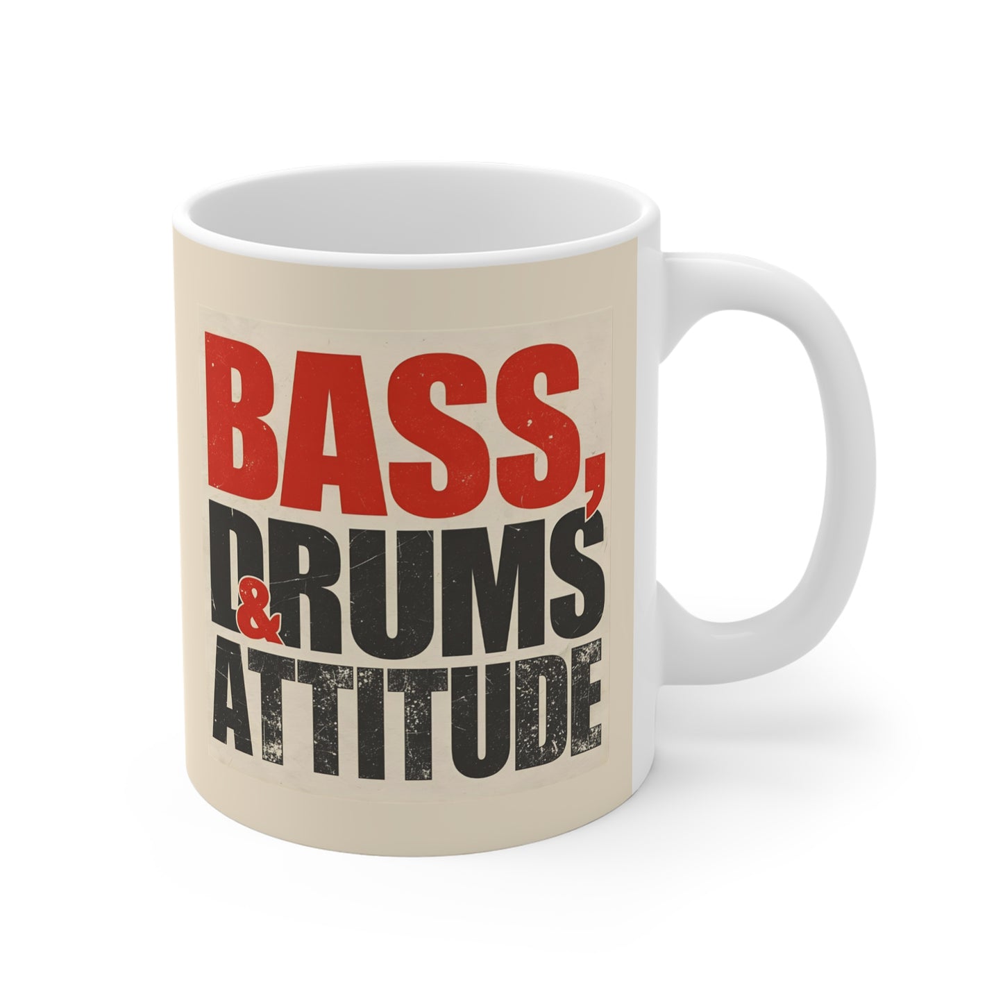 Music Lover's Mug - Bass, Drums & Attitude, Gift for Musicians, Coffee Cup, Band Merchandise, Drumming Gift, Musician Appreciation