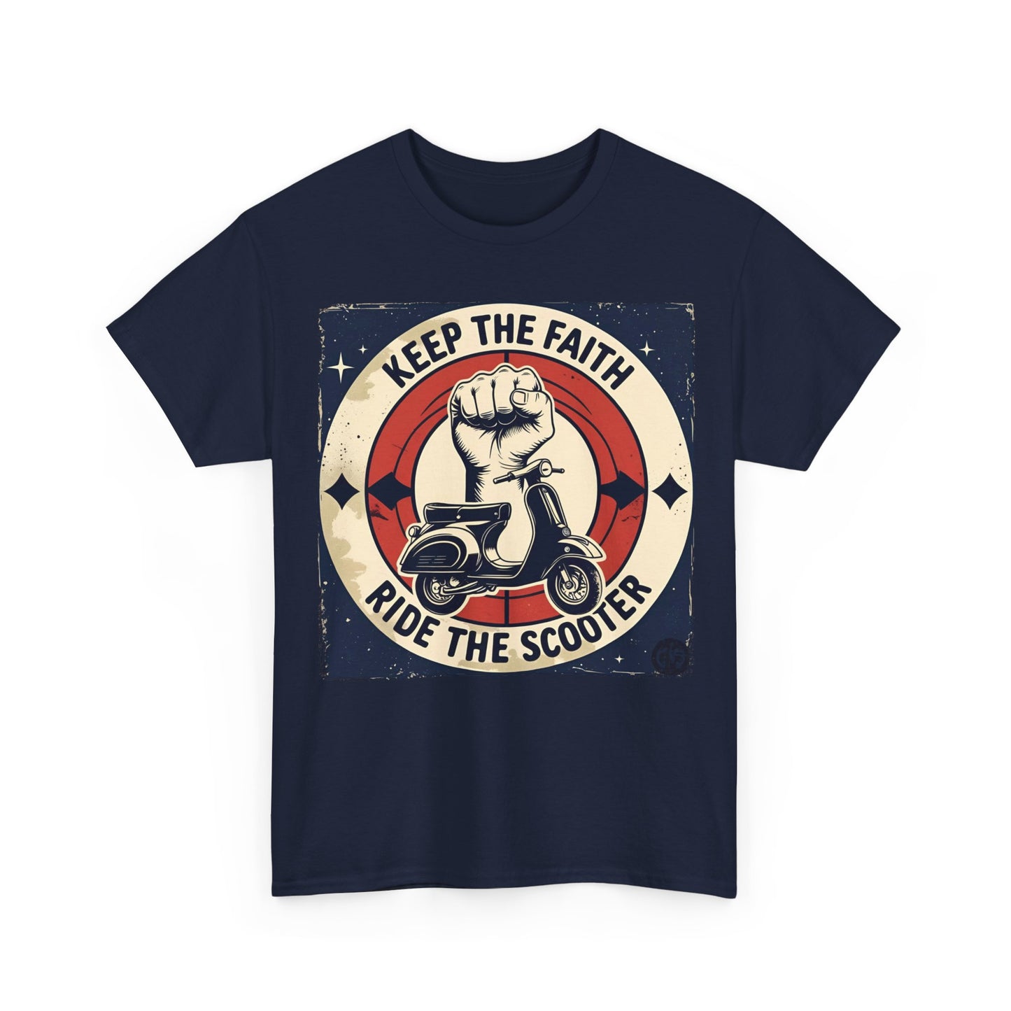 Keep The Faith Mod T-Shirt – Ride The Scooter Northern Soul Wear – Navy