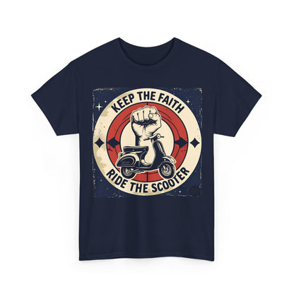 Keep The Faith Mod T-Shirt – Ride The Scooter Northern Soul Wear – Navy
