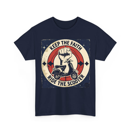 Keep The Faith Mod T-Shirt – Ride The Scooter Northern Soul Wear – Navy