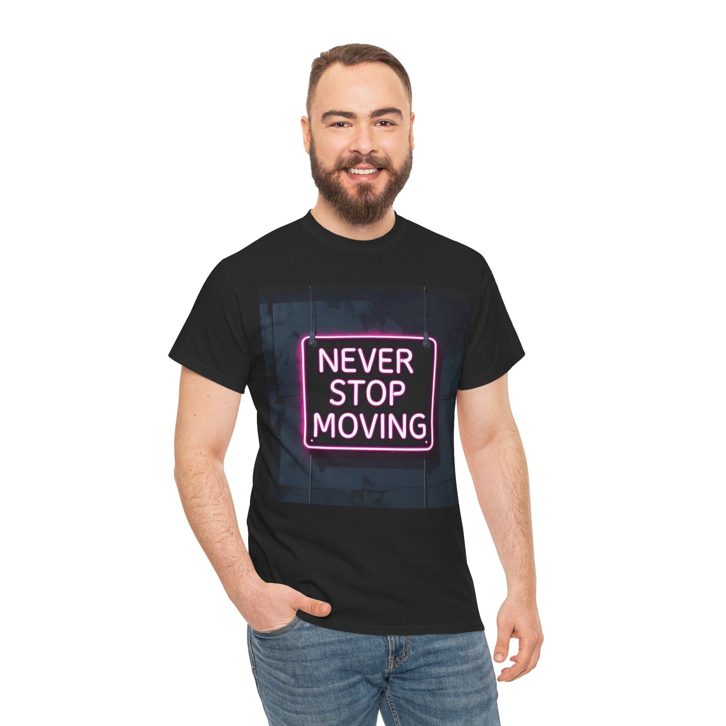 Never Stop Moving T-Shirt – Motivational Neon Tee – Black