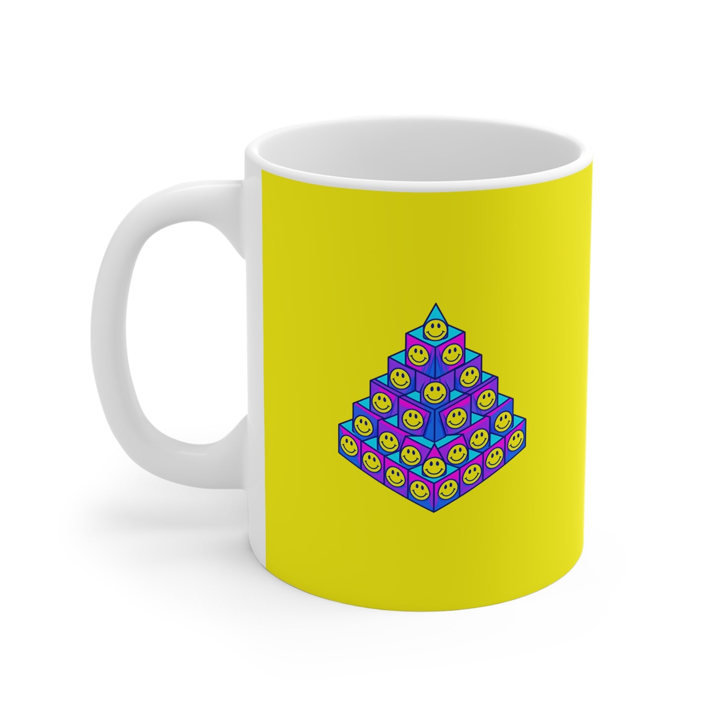 Cheerful Pyramid Mug | Fun Coffee Cup, Happy Gift, Colorful Drinkware, Smiley Face Mug, Bright Kitchenware
