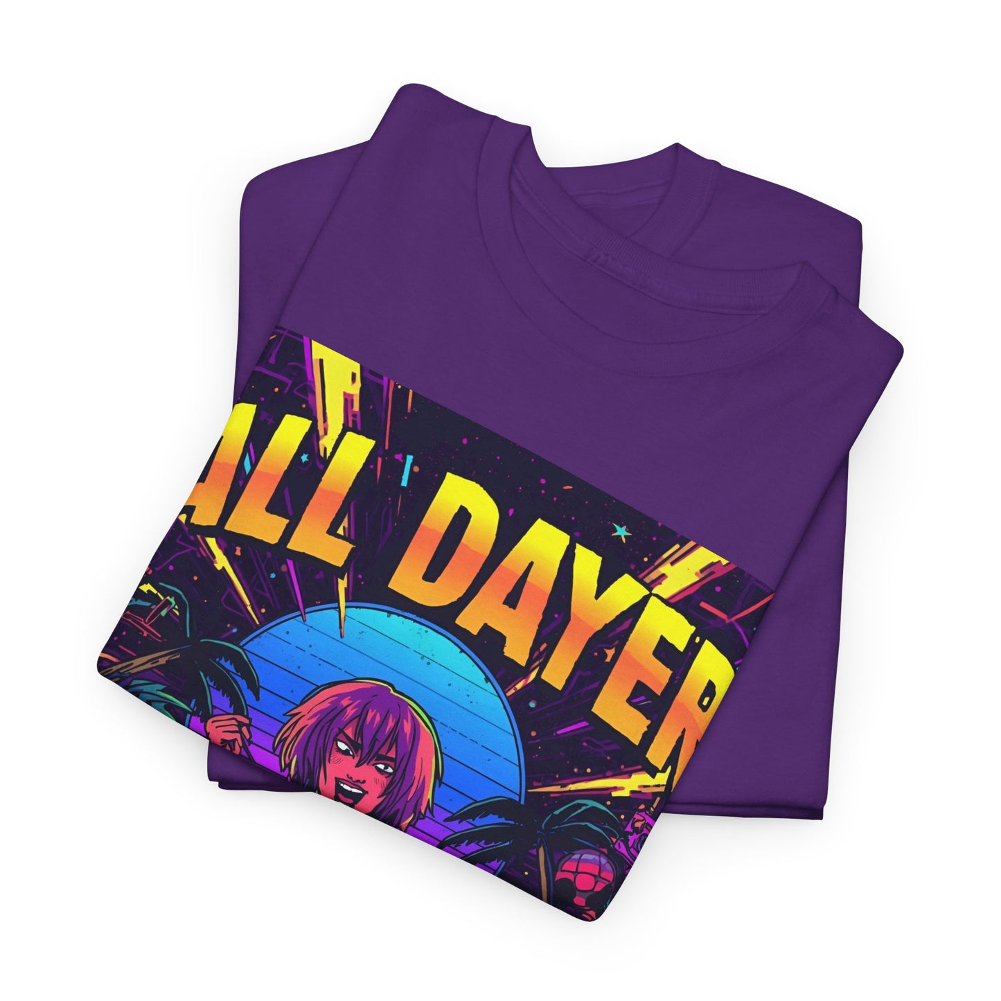 All Dayer Neon DJ Rave T-Shirt – Retro Party Graphic Tee (Gildan 5000)