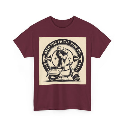 Vintage-Inspired Unisex Heavy Cotton Tee | "Keep the Faith, Ride On" Graphic, Casual Wear, Gifts for Riders, Retro Tee, Motorcycle Apparel