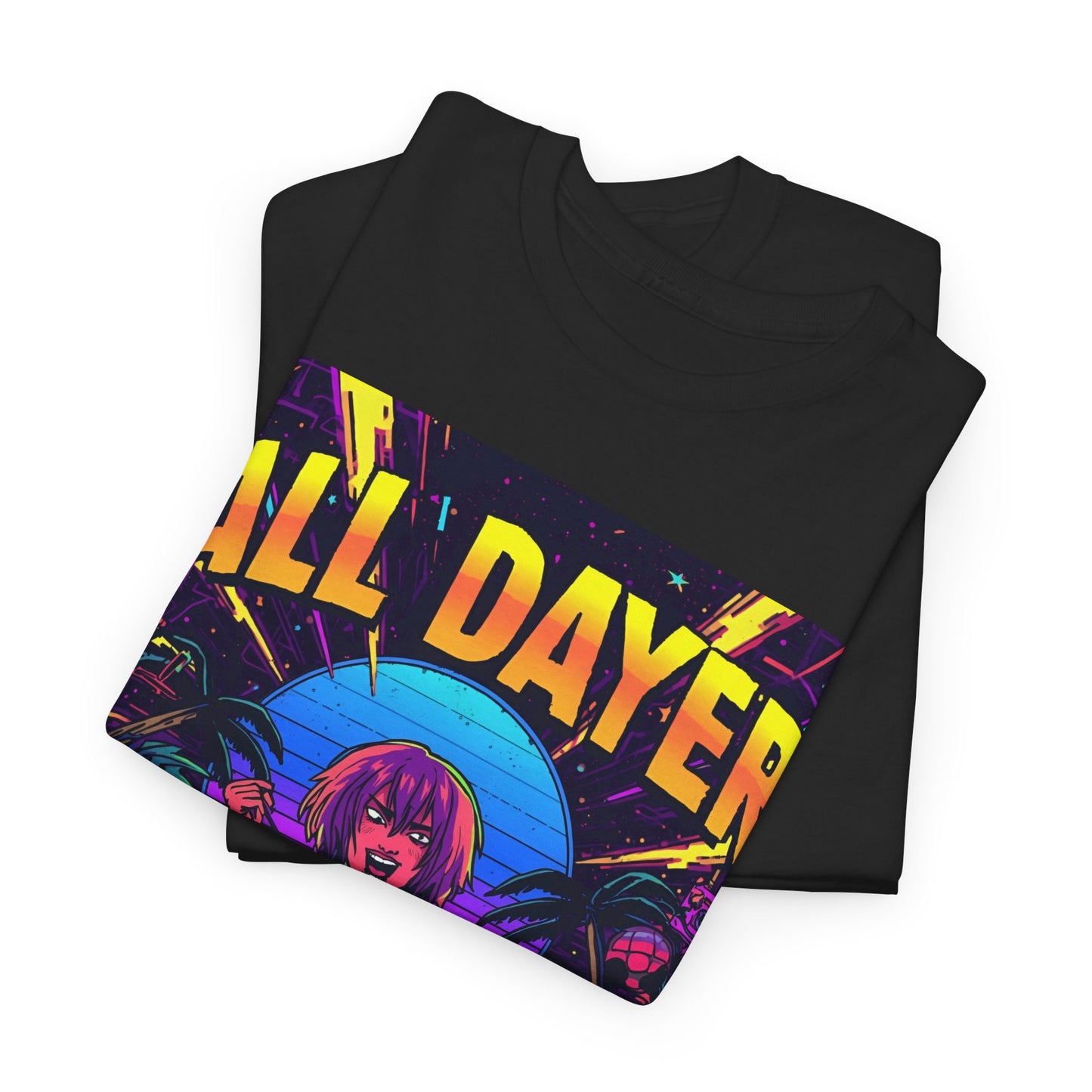 All Dayer Neon DJ Rave T-Shirt – Retro Party Graphic Tee (Gildan 5000)