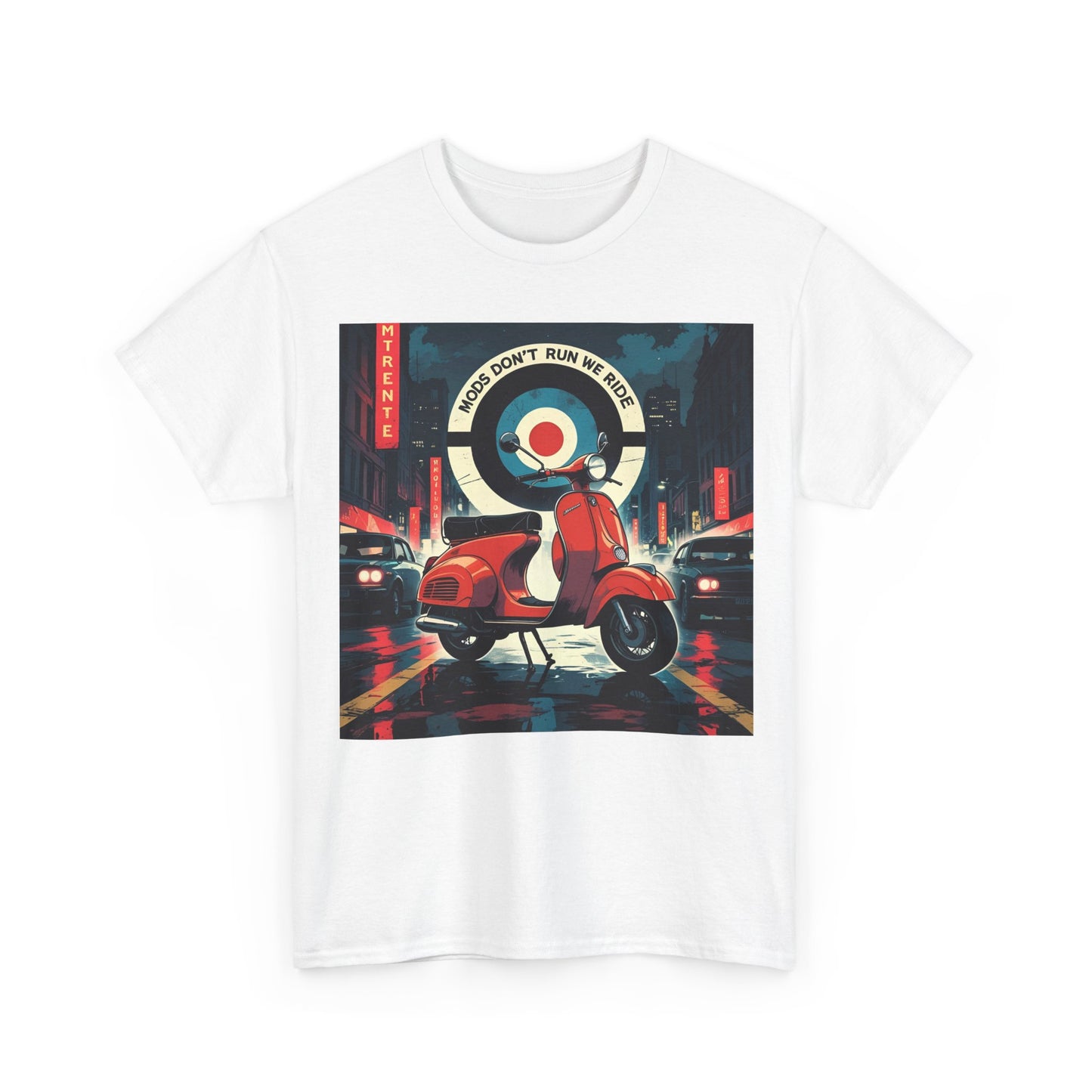Mods Don't Run We Ride T-Shirt – Cinematic Scooter Scene – White