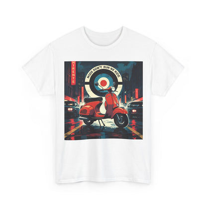 Mods Don't Run We Ride T-Shirt – Cinematic Scooter Scene – White