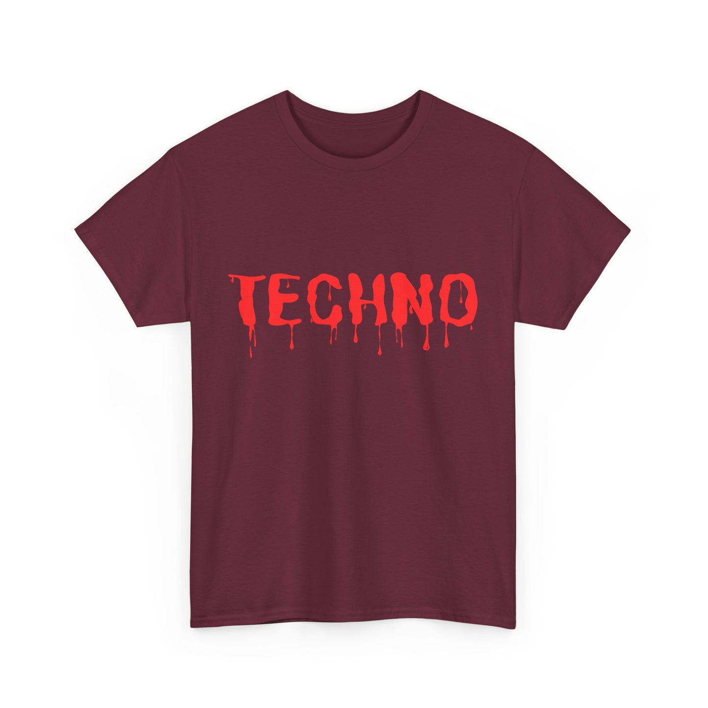 Techno Dripping T-Shirt – Edgy Music & Rave Wear – Maroon