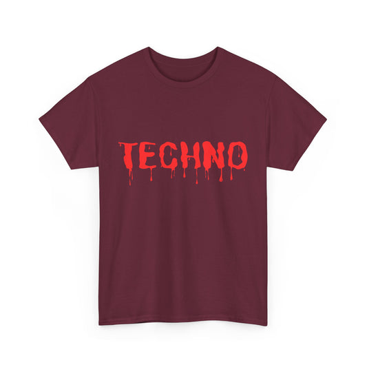 Techno Dripping T-Shirt – Edgy Music & Rave Wear – Maroon