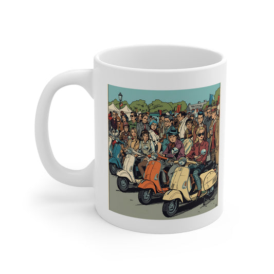 Vibrant Vintage Scooter Mug - Ideal Gift for Scooter Enthusiasts, Retro Lovers, Coffee Addicts, Birthday Present, Home Decor