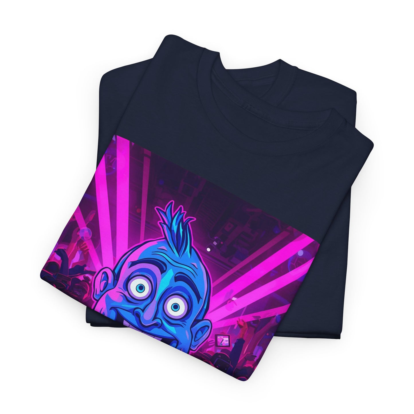 Neon Rave Cartoon Face T-Shirt – EDM Party Vibes Tee (Gildan 5000)