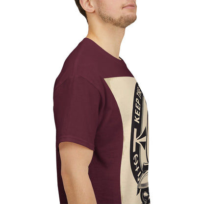 Vintage-Inspired Unisex Heavy Cotton Tee | "Keep the Faith, Ride On" Graphic, Casual Wear, Gifts for Riders, Retro Tee, Motorcycle Apparel