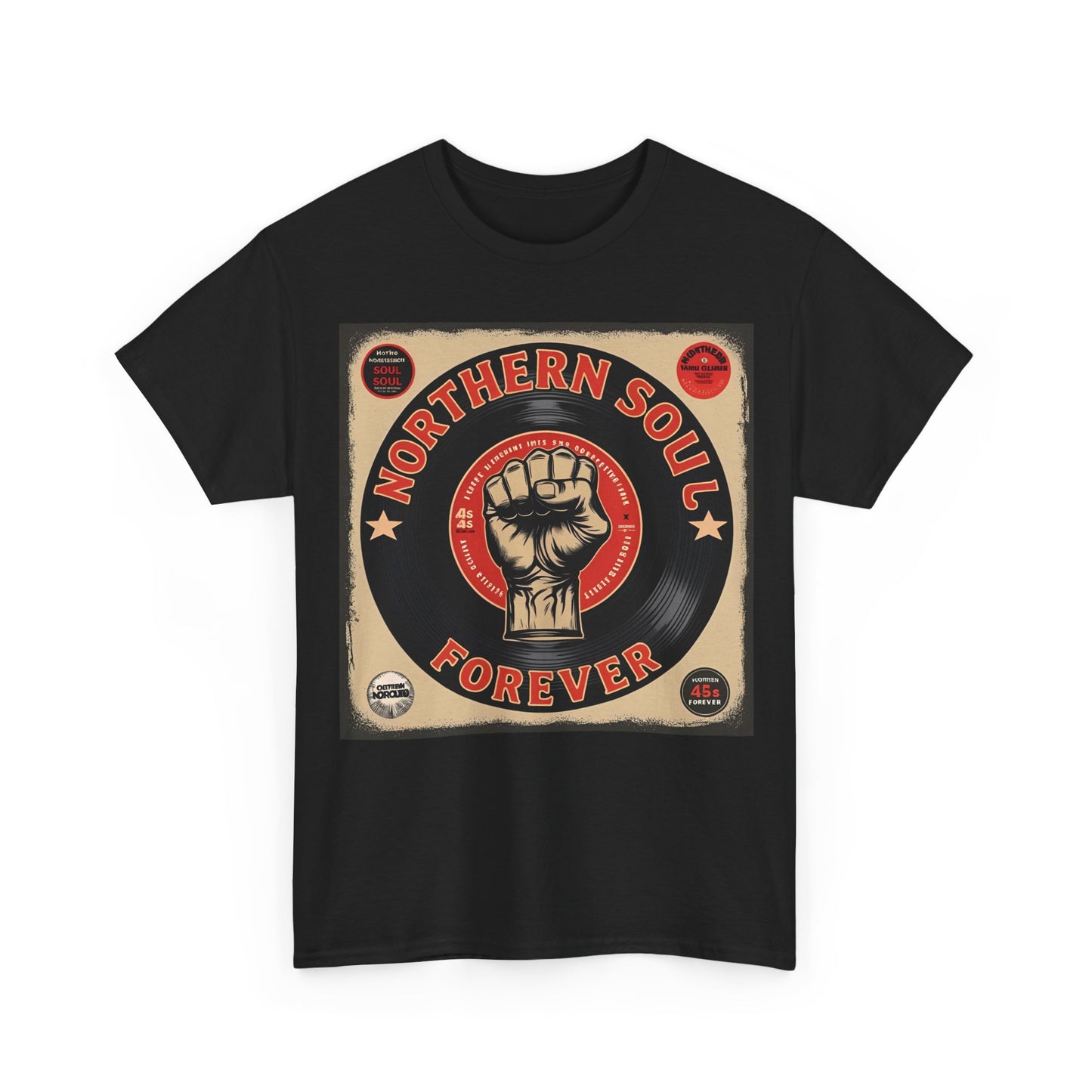 Northern Soul Forever T-Shirt – Vinyl Record & Fist Design – Black