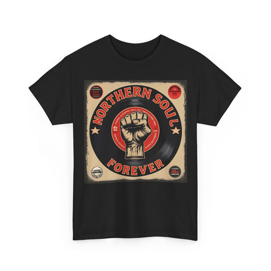 Northern Soul Forever T-Shirt – Vinyl Record & Fist Design – Black