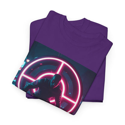 Cyberpunk Target T-Shirt – Neon Urban Runner – Purple