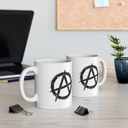 Rebellious Anarchy Mug | 11oz White Coffee Cup for Punk Lovers | Gift for Friends, Unique Collectible, Alternative Style Mug