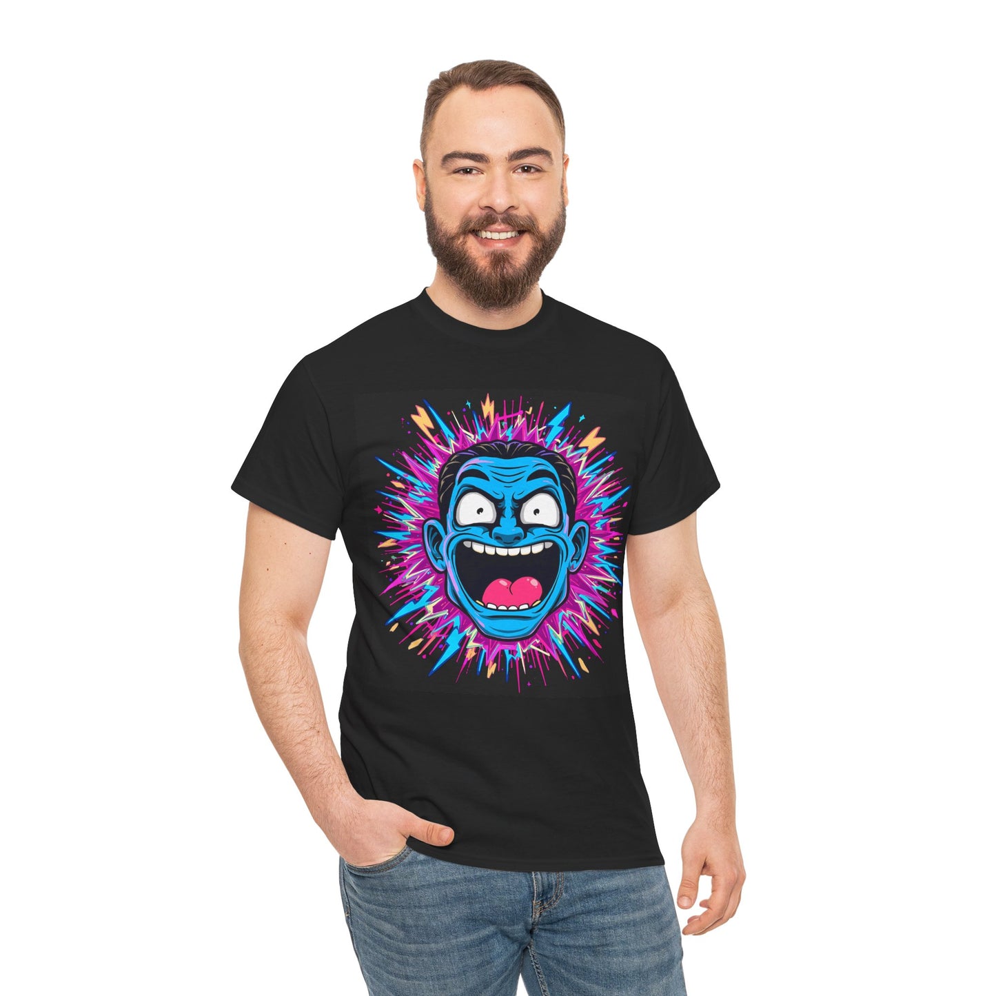 Neon Rave Face Graphic T-Shirt – Gildan 5000 Heavyweight Cotton