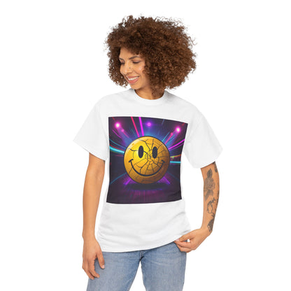 Cracked Smiley Rave T-Shirt – Acid House Neon Design on Gildan 5000