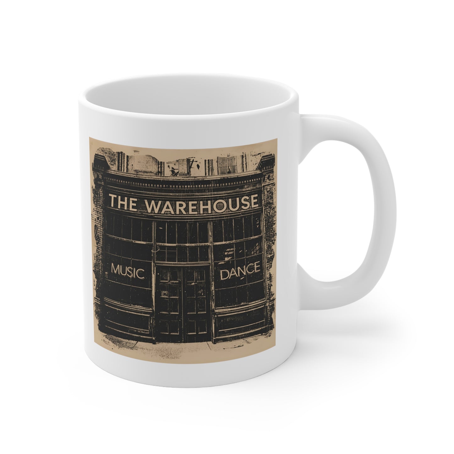 Vintage Warehouse Music Dance Mug, Cozy Coffee Cup, Gift for Music Lovers, Retro Mug for Celebrations, Holiday Drinkware