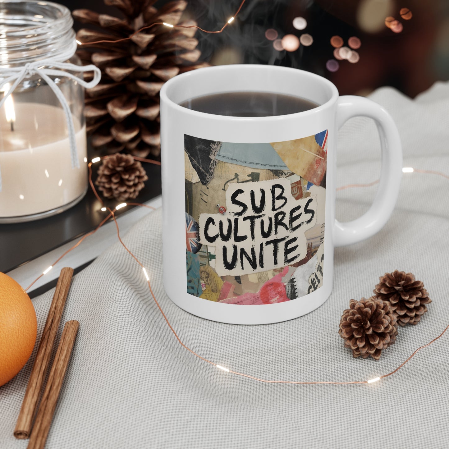 Subcultures Unite 11oz White Mug | Hipster Gift, Coffee Lover, Artistic Mug, Unique Drinkware, Alternative Culture