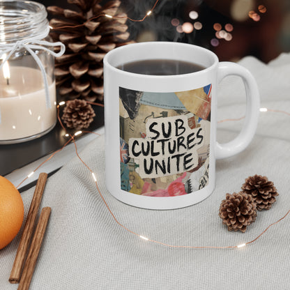 Subcultures Unite 11oz White Mug | Hipster Gift, Coffee Lover, Artistic Mug, Unique Drinkware, Alternative Culture