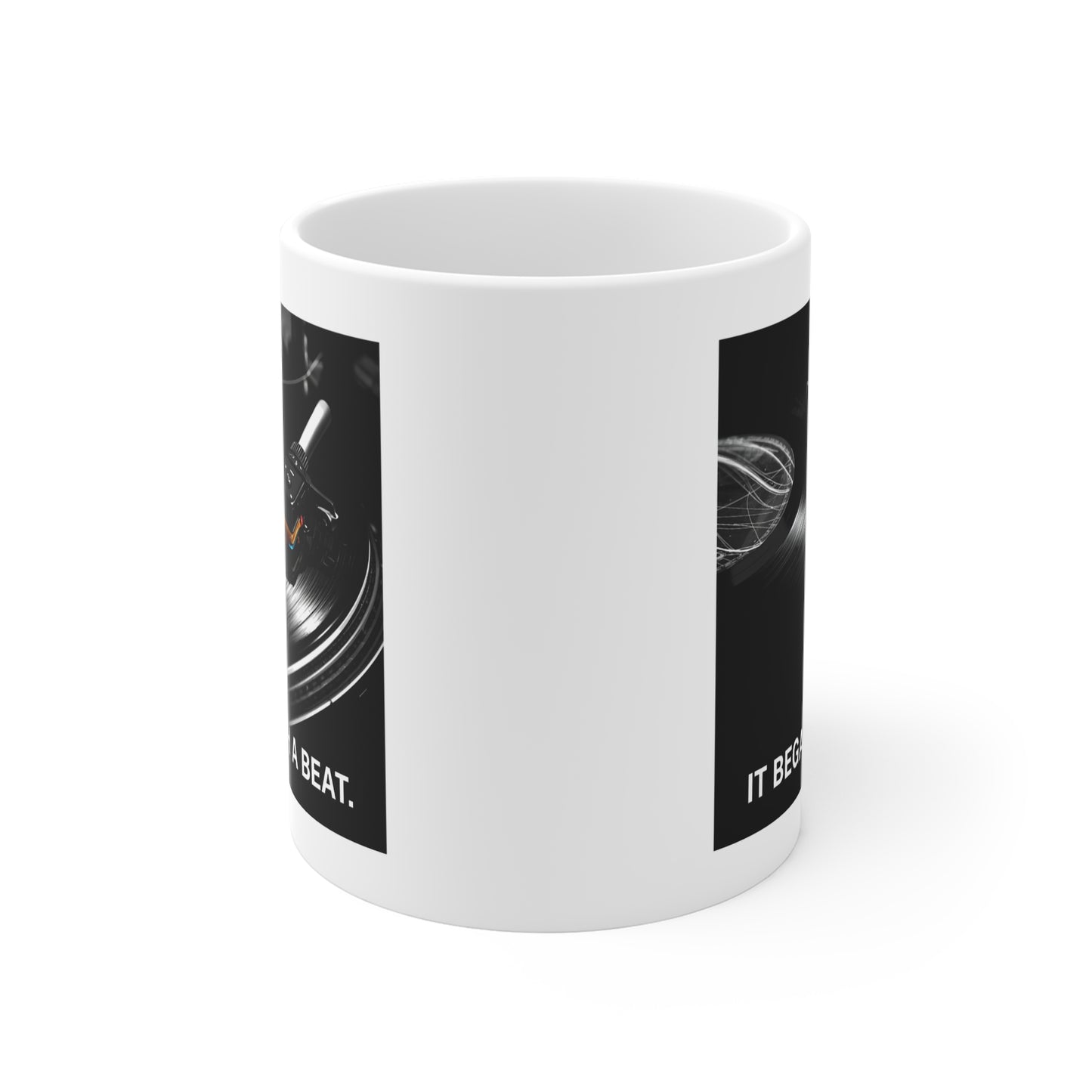 Music Lover's 11oz White Mug - Perfect for Coffee, Tea, Gifts, Home Decor, & Collectibles - 'It Began with a Beat'