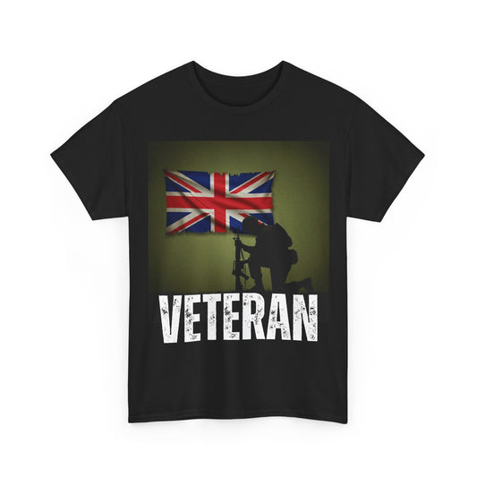 Veteran T-Shirt – Kneeling Soldier & Union Jack – Black