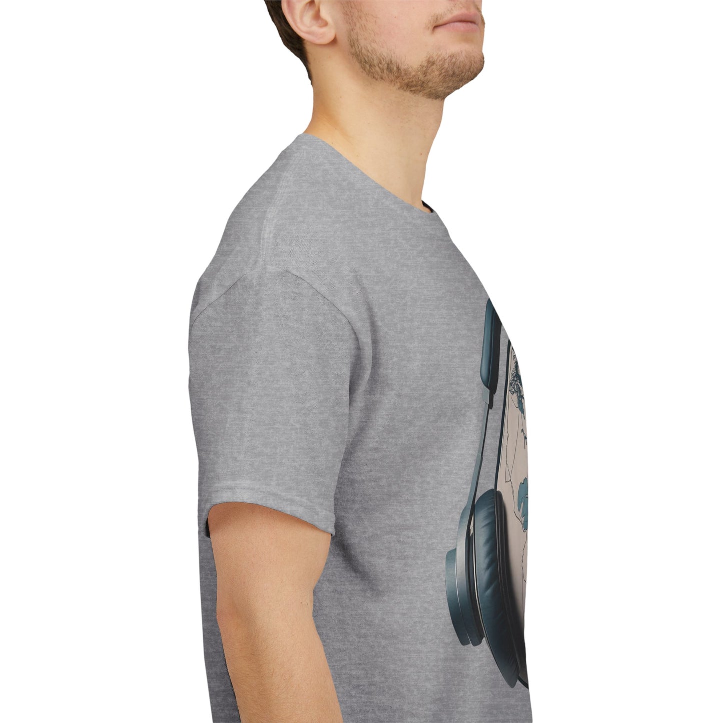 World Music T-Shirt – Vintage Globe & Headphones – Sports Grey