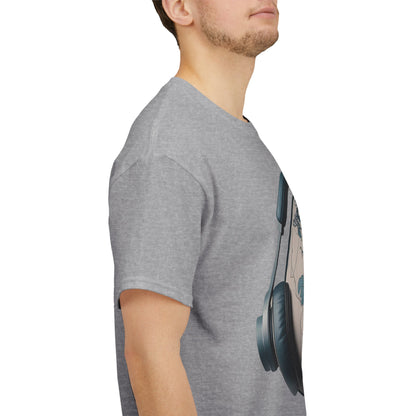 World Music T-Shirt – Vintage Globe & Headphones – Sports Grey