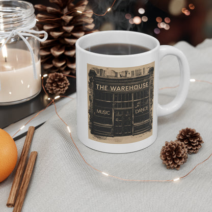 Vintage Warehouse Music Dance Mug, Cozy Coffee Cup, Gift for Music Lovers, Retro Mug for Celebrations, Holiday Drinkware