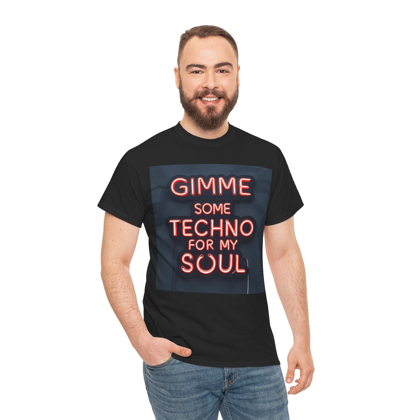 Gimme Some Techno For My Soul T-Shirt – Neon Music & Rave Wear – Black