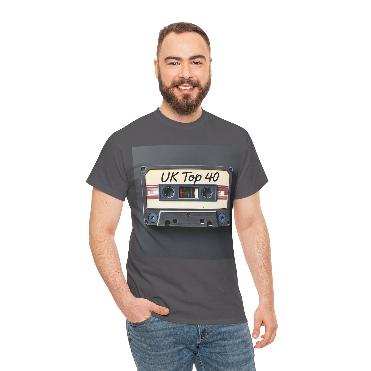 UK Top 40 Cassette T-Shirt – Retro Music Wear – Charcoal