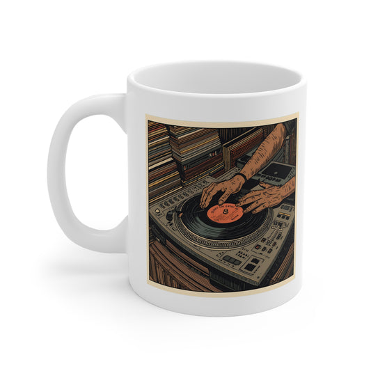 DJ Vinyl Record Mug, Music Lover Gift, Coffee Cup for DJs, Retro Style Mug, Perfect for Birthdays or Music Events