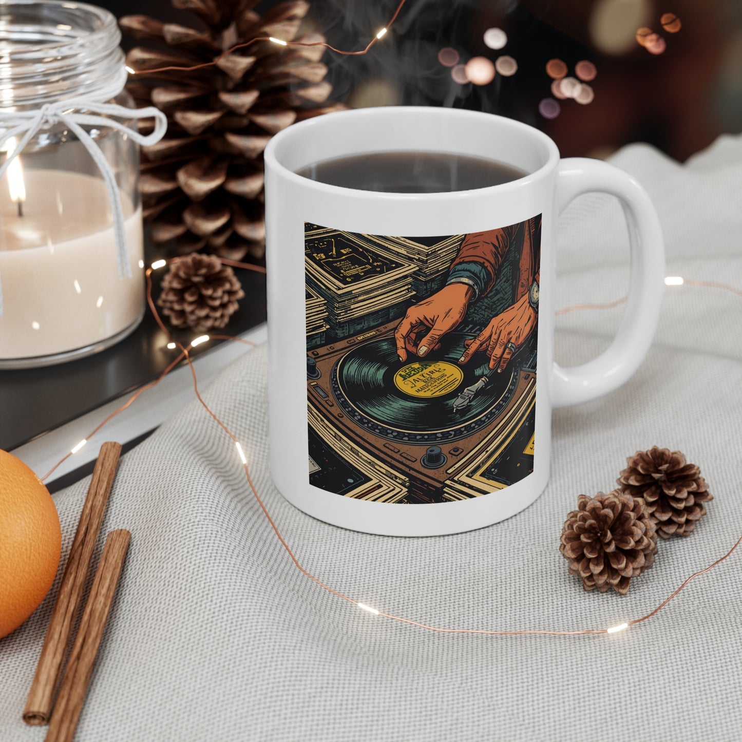 DJ Vinyl Record Mug - Music Lover Gift, Coffee Cup for DJs, Retro Record Player Design, Unique Gift for Musicians, Perfect for Holidays