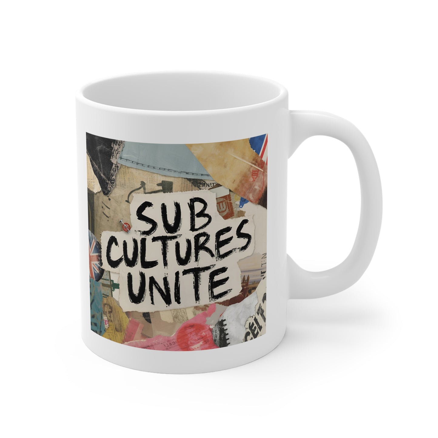 Subcultures Unite 11oz White Mug | Hipster Gift, Coffee Lover, Artistic Mug, Unique Drinkware, Alternative Culture