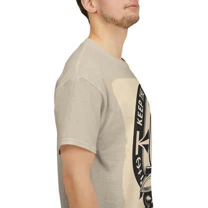 Vintage-Inspired Unisex Heavy Cotton Tee | "Keep the Faith, Ride On" Graphic, Casual Wear, Gifts for Riders, Retro Tee, Motorcycle Apparel