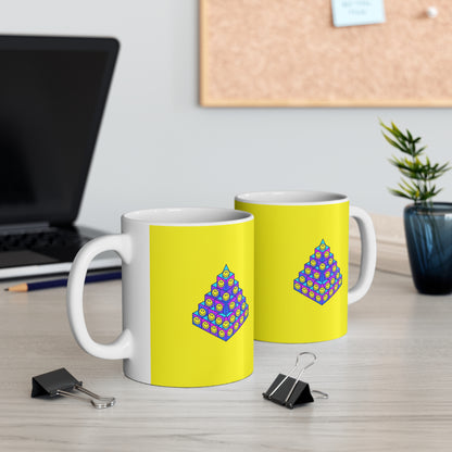 Cheerful Pyramid Mug | Fun Coffee Cup, Happy Gift, Colorful Drinkware, Smiley Face Mug, Bright Kitchenware