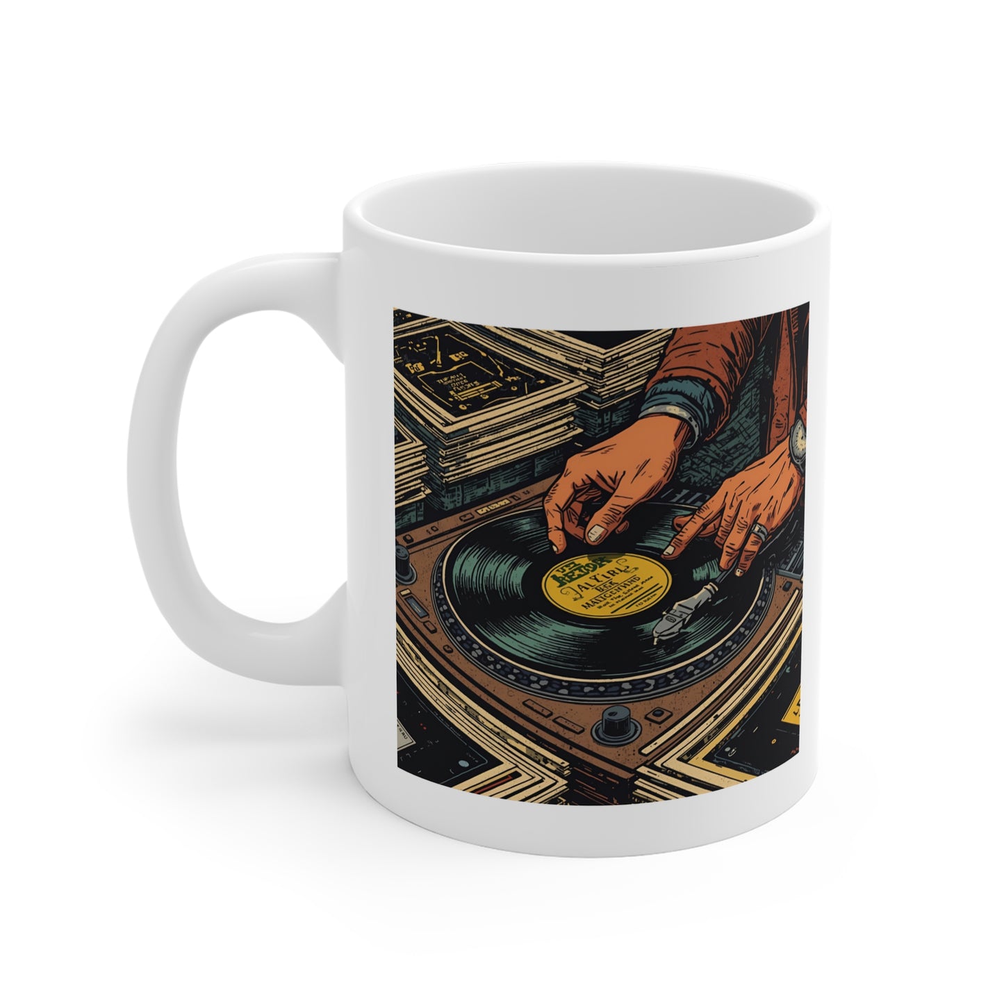 DJ Vinyl Record Mug - Music Lover Gift, Coffee Cup for DJs, Retro Record Player Design, Unique Gift for Musicians, Perfect for Holidays