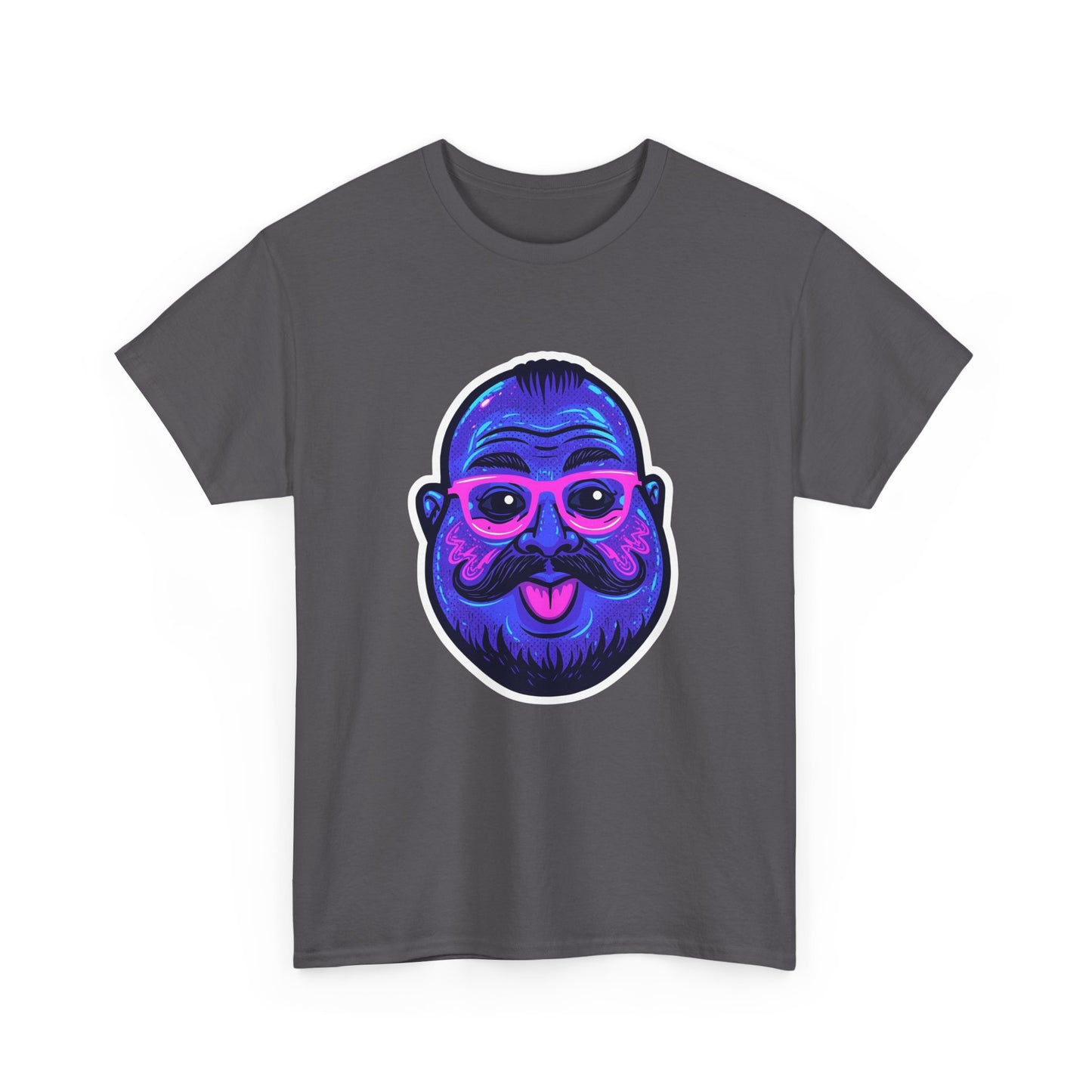 Neon Bearded Face Graphic T-Shirt – Gildan 5000 Heavyweight Cotton
