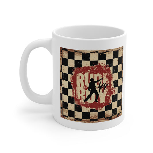 Vintage Checkered Mug for Coffee Lovers, Inspirational Gift, Home Kitchen Decor, Unique Tea Cup, Retro Racer Theme, Ideal for Events