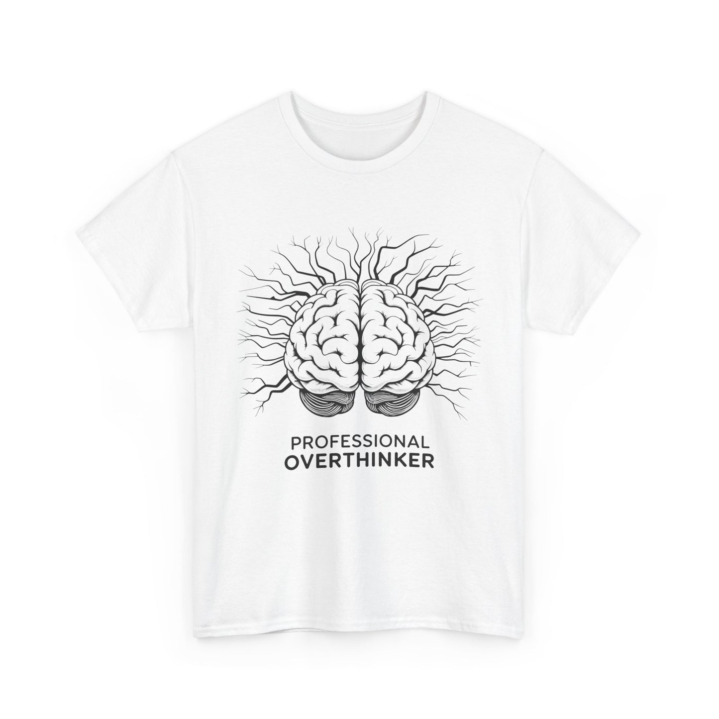 Professional Overthinker T-Shirt – Humorous Brain Graphic – White