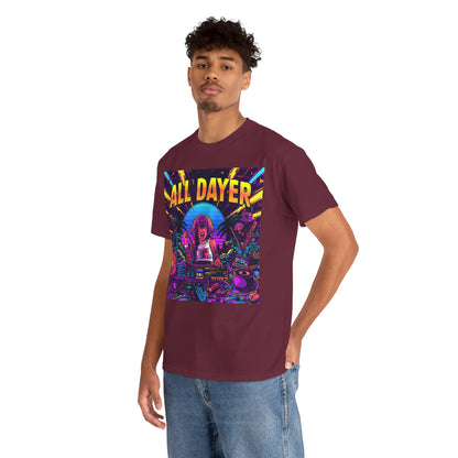 All Dayer Neon DJ Rave T-Shirt – Retro Party Graphic Tee (Gildan 5000)