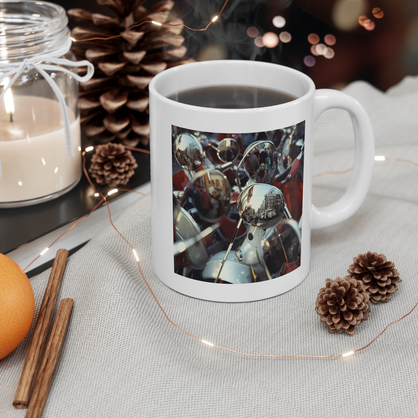 Reflective Scooter Mug, Coffee Cup, Motorcycle Lover Gift, Biker Tea Mug, Unique Home Decor for Riders